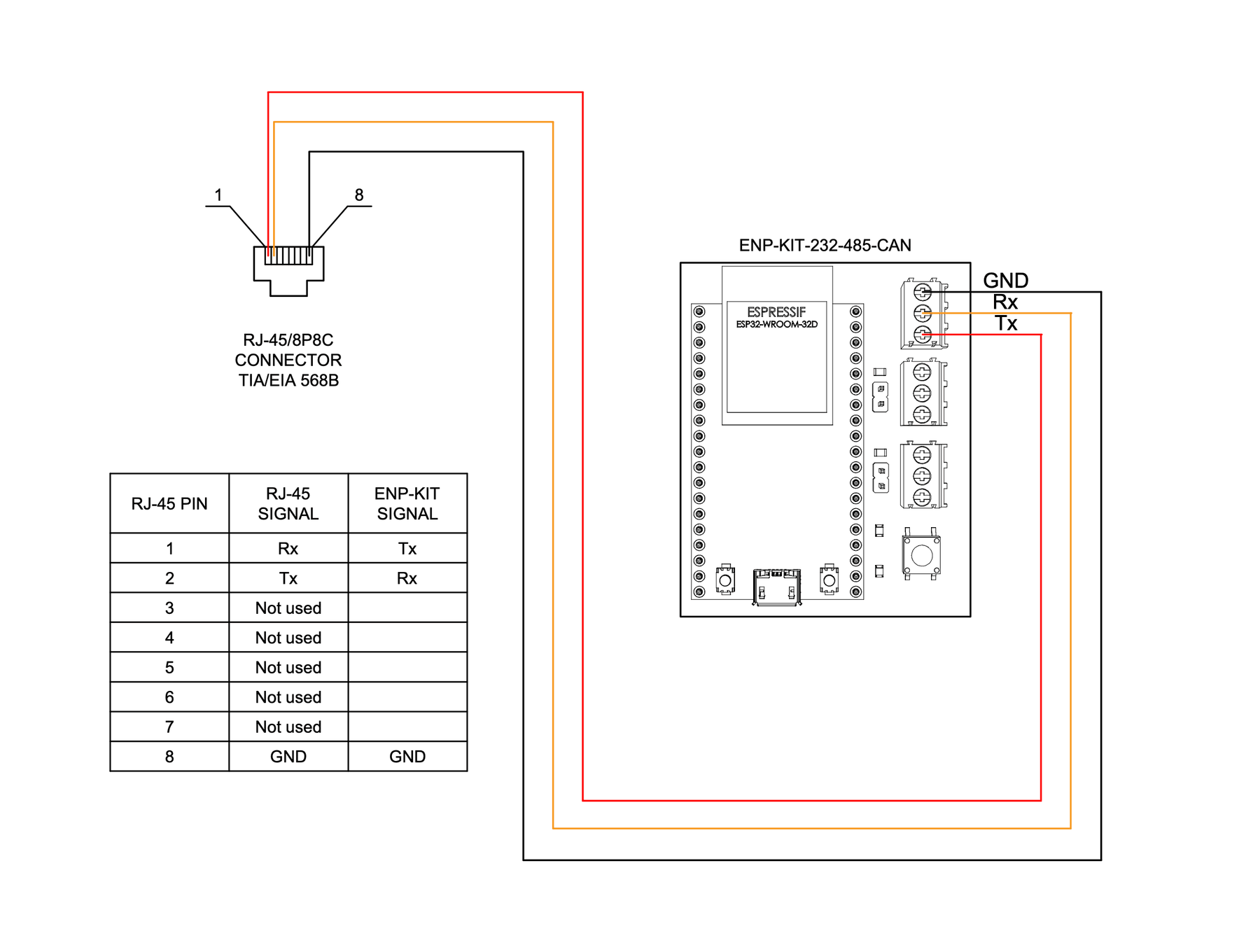 Connection scheme for ENP-KIT-232-485-CAN communication module