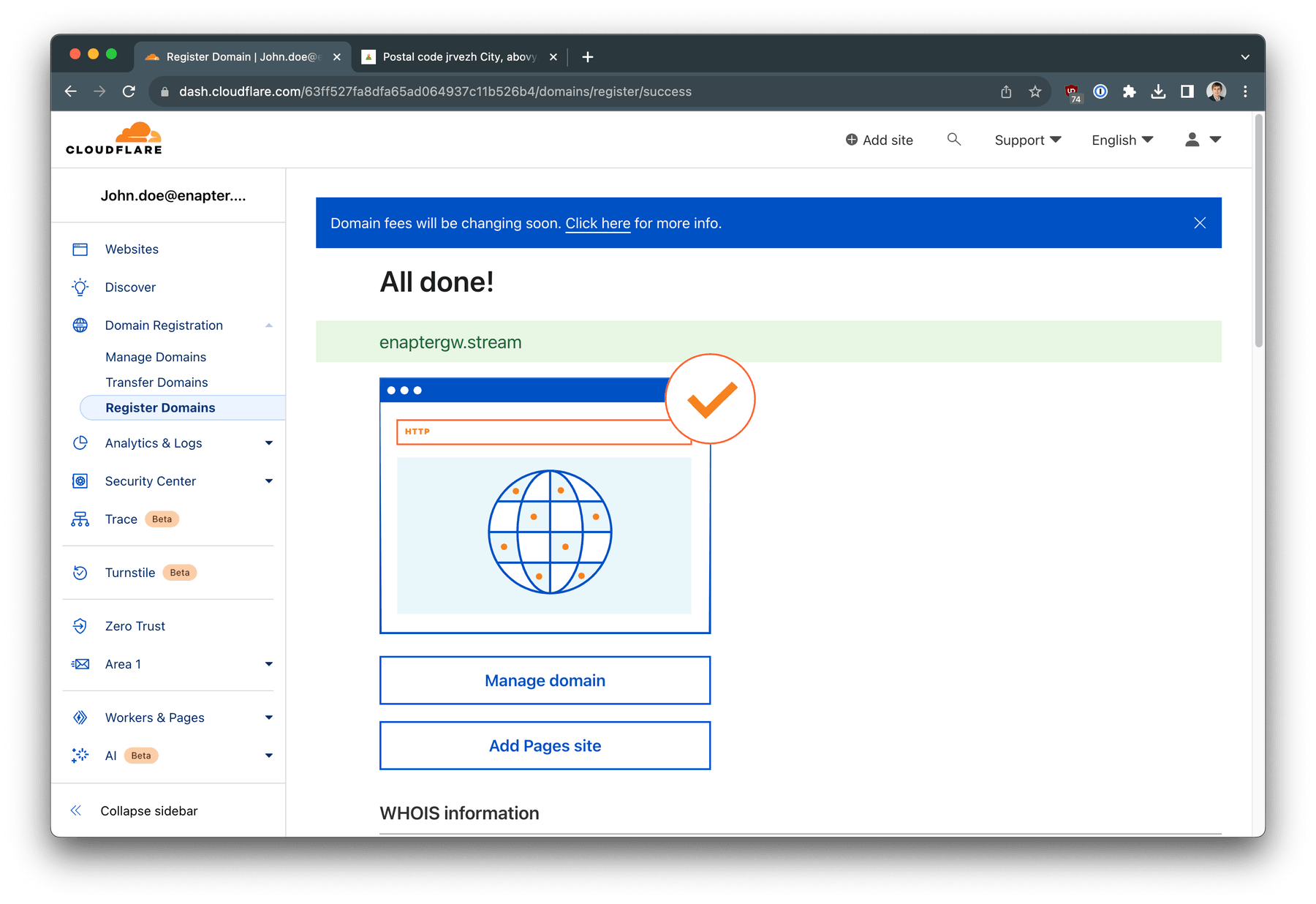 Domain registration is finished