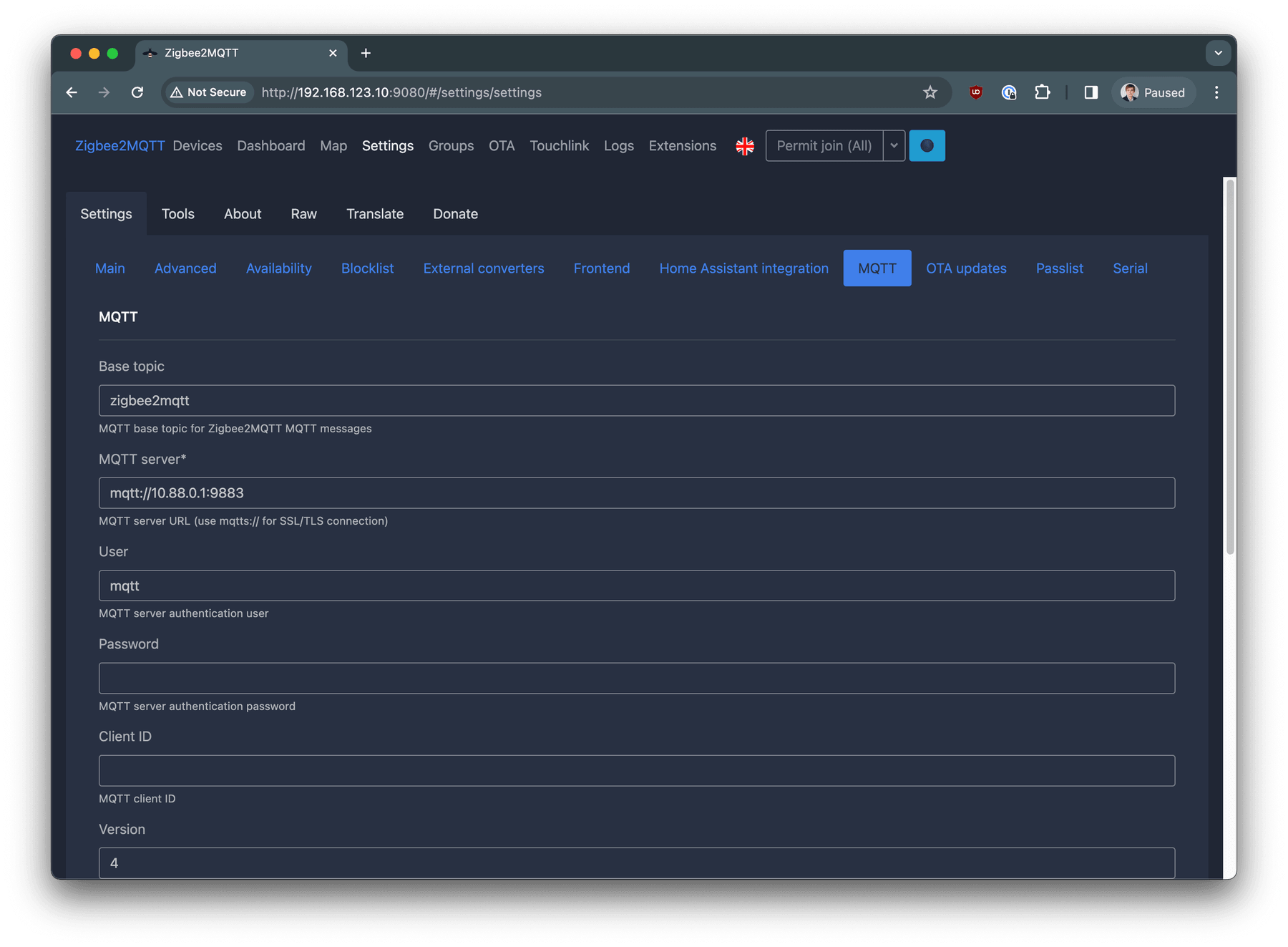 Zigbee2MQTT Web Interface