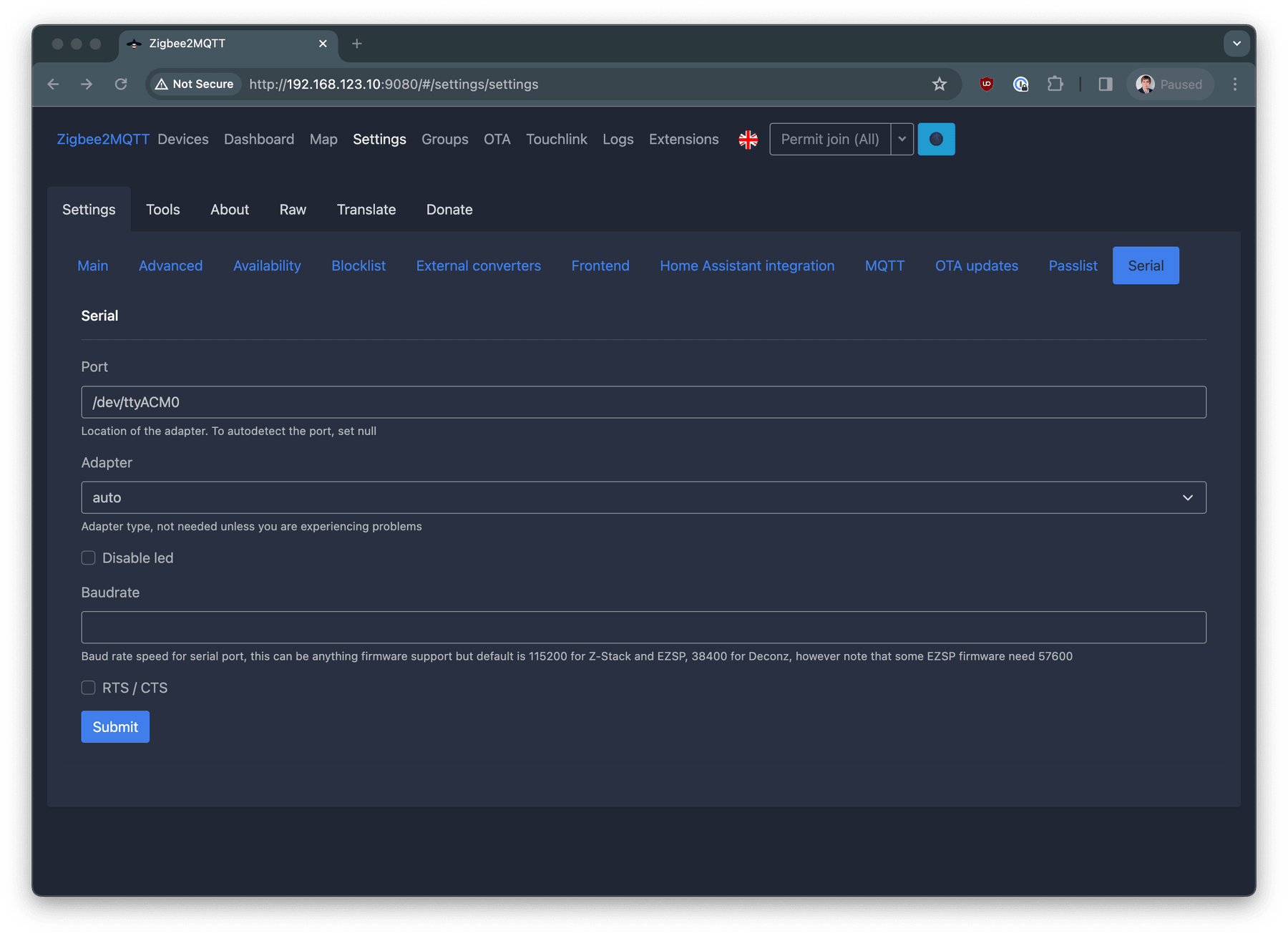 Zigbee2MQTT Web Interface