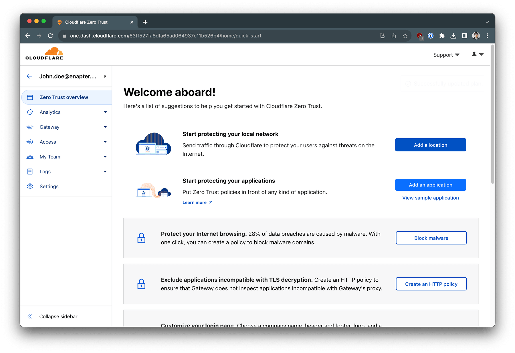 Basic setup of Cloudflare Zero Trust is finished