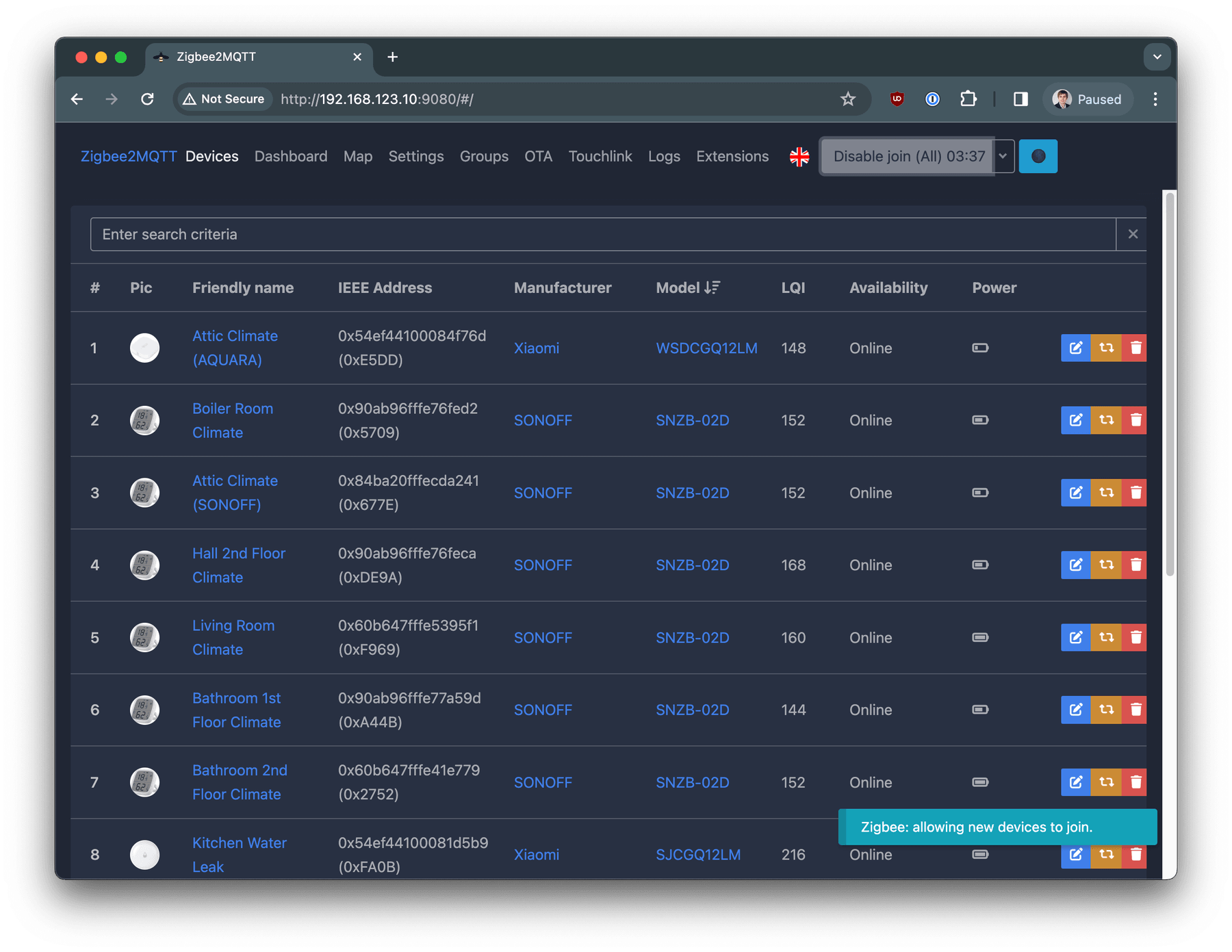 Zigbee2MQTT Web Interface