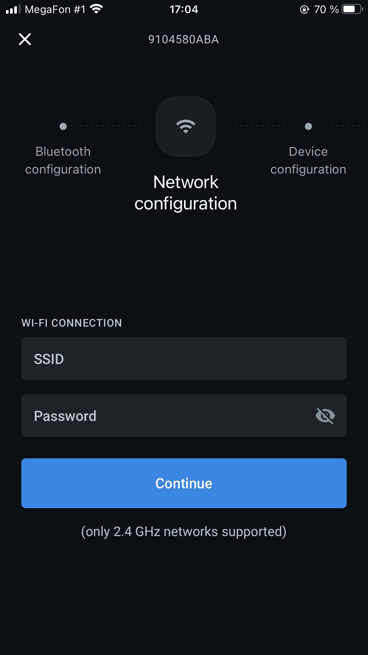 Enter Wi-Fi network SSID and password