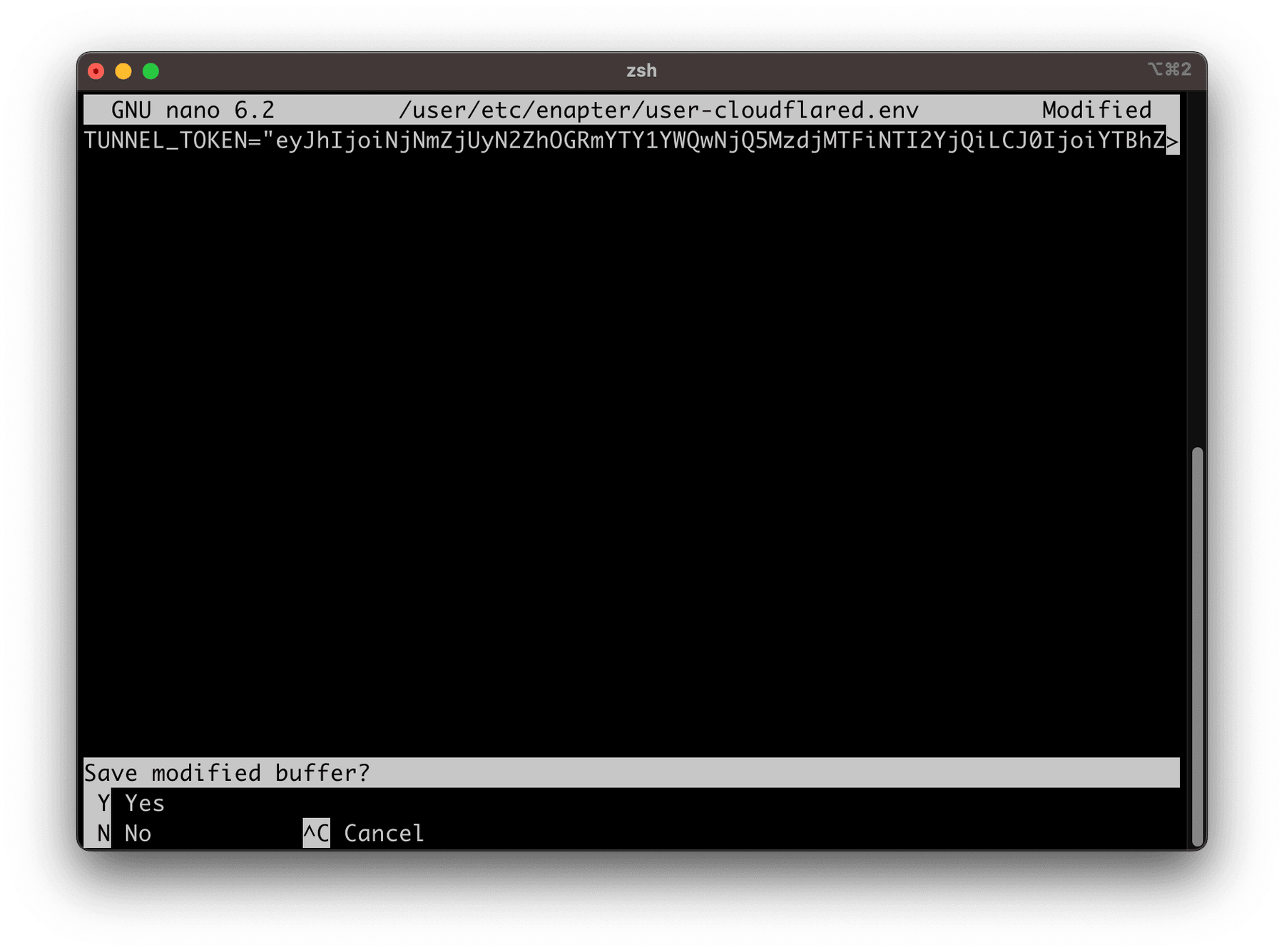 Create configuration file /user/etc/enapter/user-cloudflared.env with nano