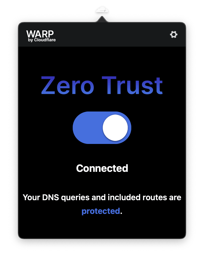 WARP Client connected to Zero Trust.