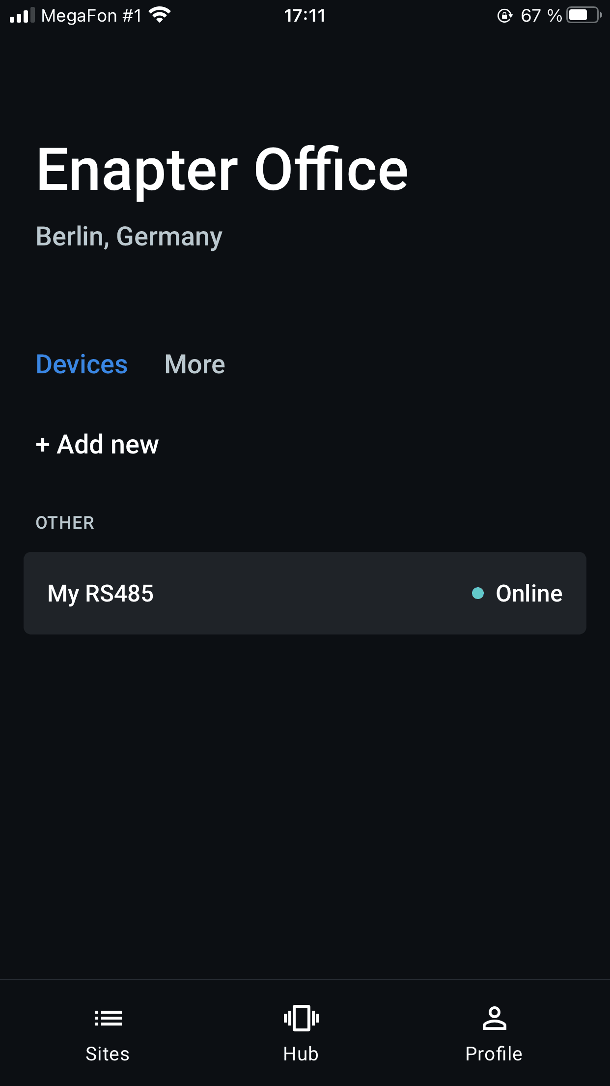 Site screen lists all devices you have