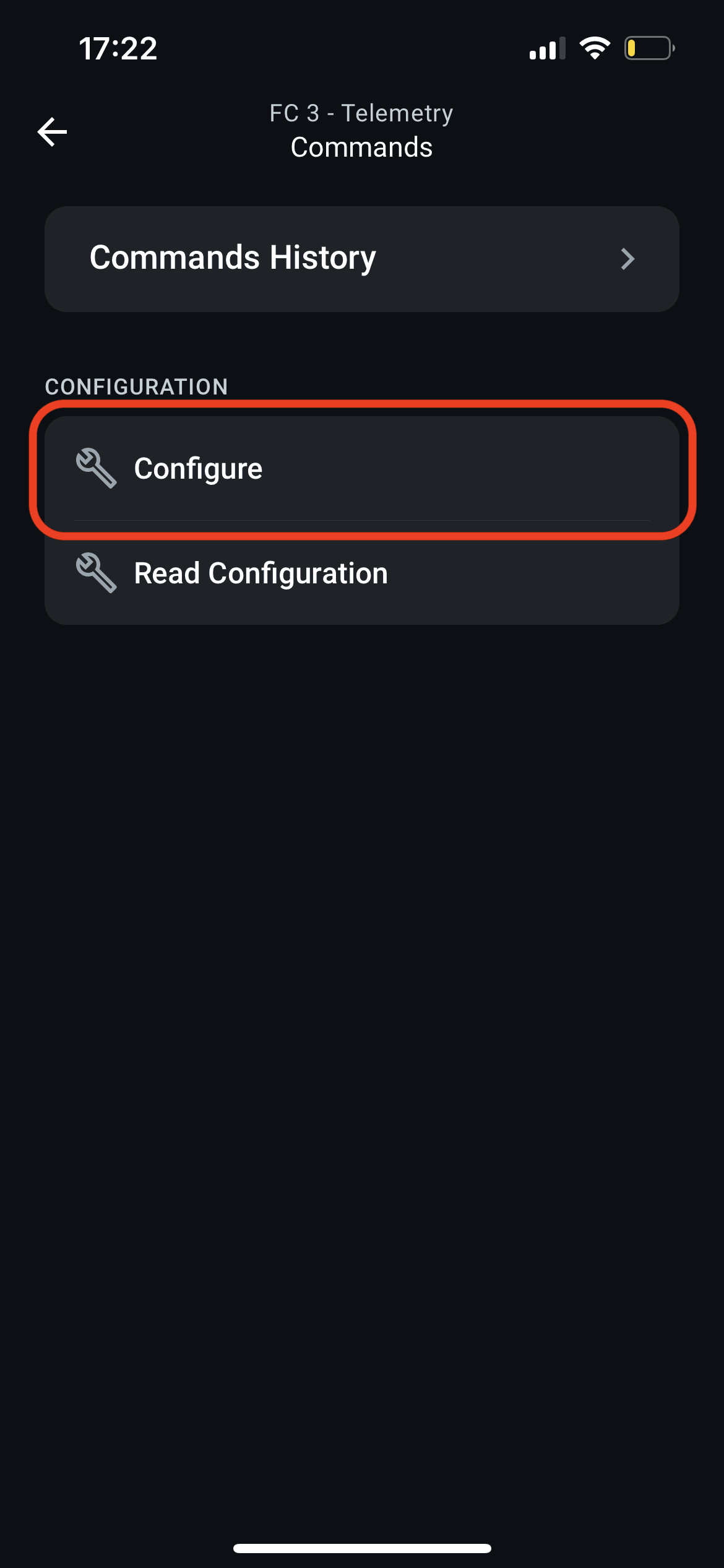 Select Configure command.